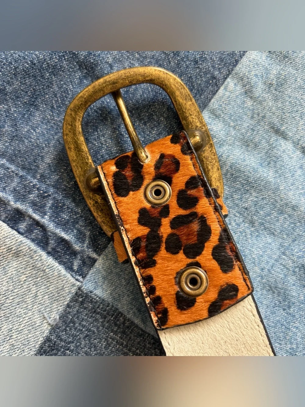 Leather Leopard Print Hair Belt Size M